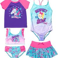 Jojo Siwa Little Girls' 5-Piece Rash Guard and Swimsuit Set, Size 4