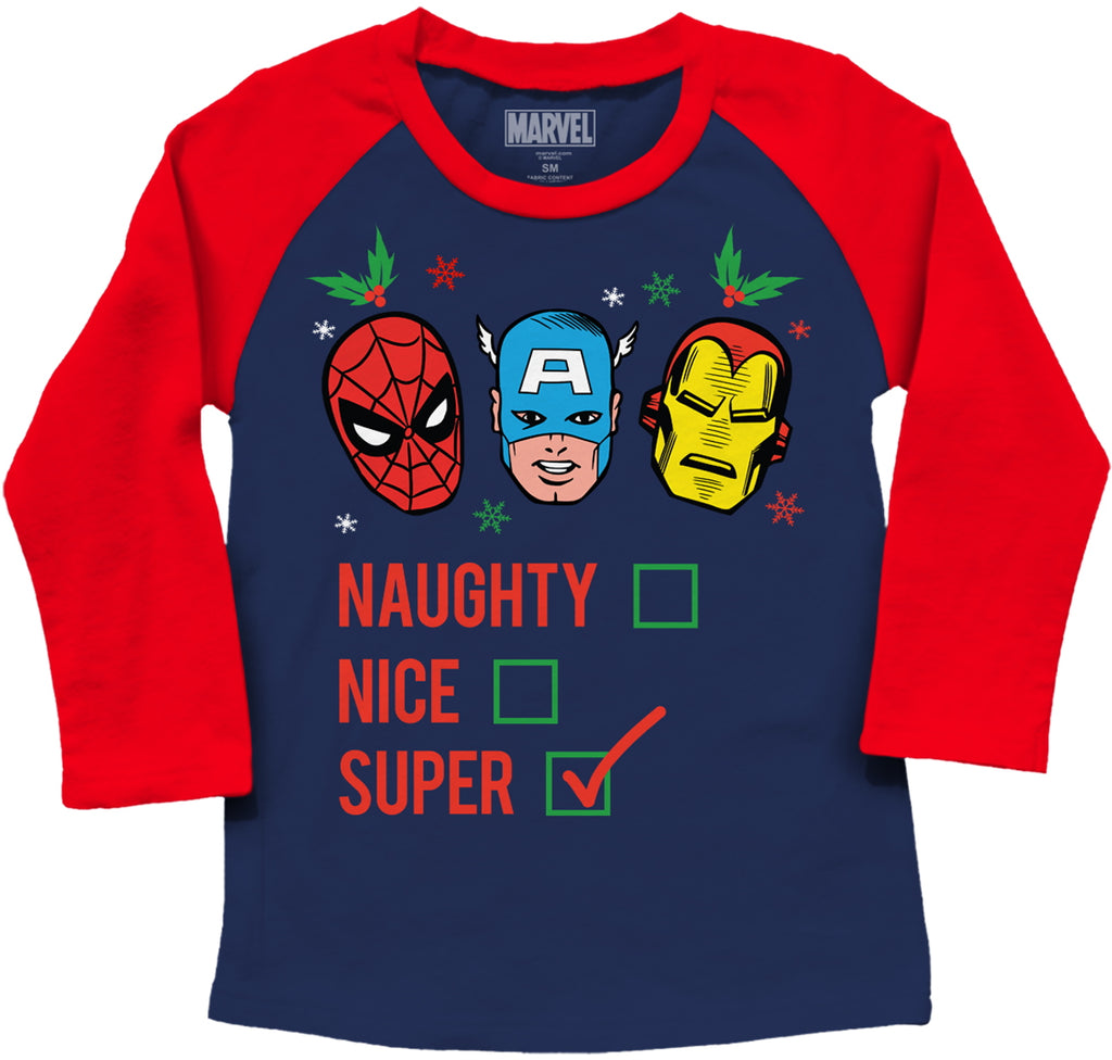 Marvel Avengers Toddler Boys' Superhero List Holiday Raglan T-Shirt; Sizes 3T-5T