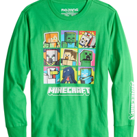 Minecraft Big Boys' Character Grid Long Sleeve T-Shirt, Boys S-XL
