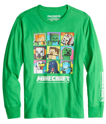 Minecraft Big Boys' Character Grid Long Sleeve T-Shirt, Boys S-XL