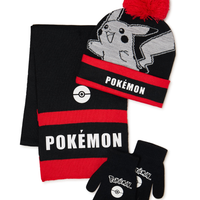 Pokemon Boys' Beanie Hat, Gloves, and Scarf Set, Black (One Size)
