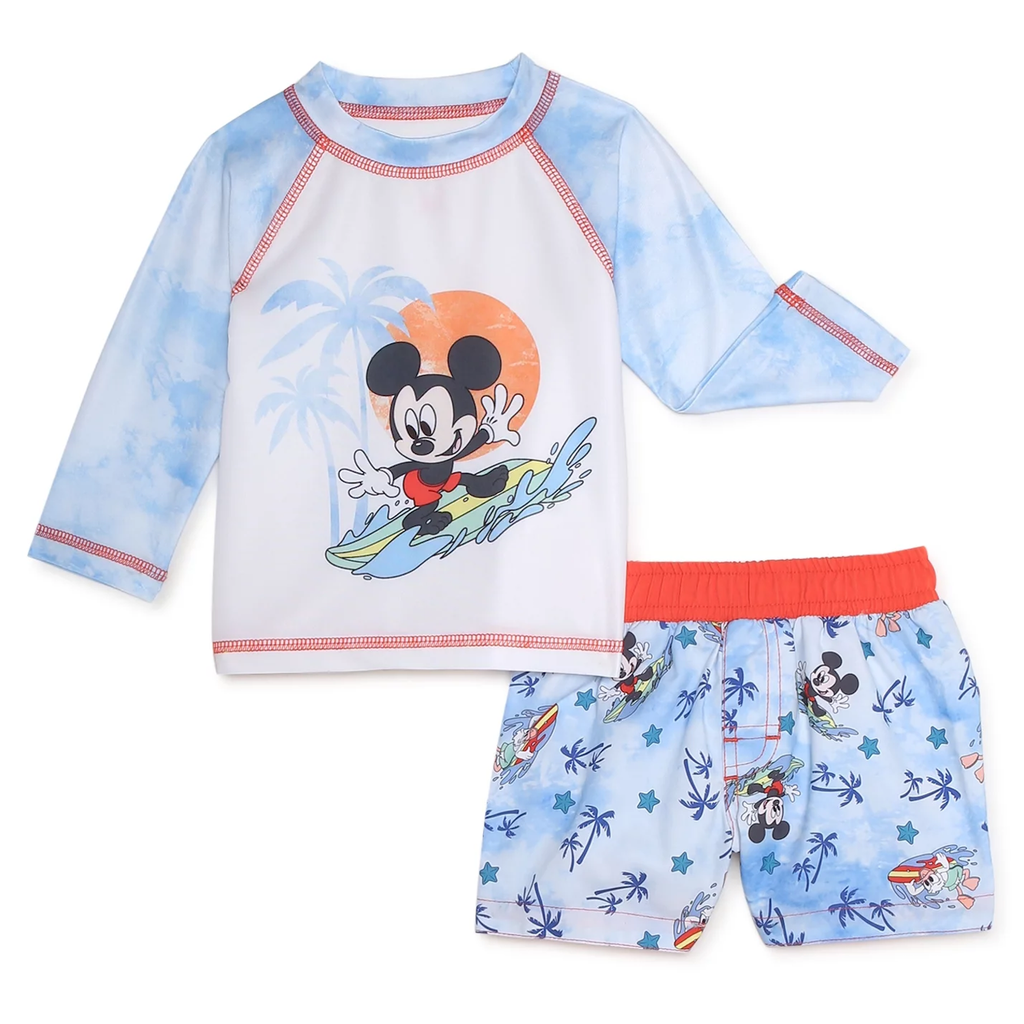 Disney Baby Boys Mickey Mouse 2 Piece Rash Guard and Swim Trunks Set LoCo Apparel