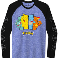 Pokemon Boys' Classic Starter Group Long Sleeve Raglan T-Shirt, Sizes XS-2XL