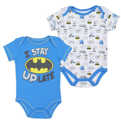 Batman Baby Boys' Up Late 2-Pack Bodysuit Set, 0-9 Months