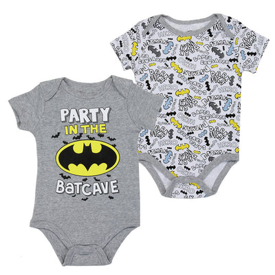Batman Baby Boys Party in the Bat Cave 2-Pack Bodysuit Set, 0-9 Months