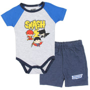 Justice League Baby Boys SMASH 2-Piece Bodysuit and Shorts Set