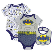 Batman Baby Boys 2-Pack Bodysuits and Bib Set, 0-9 Months