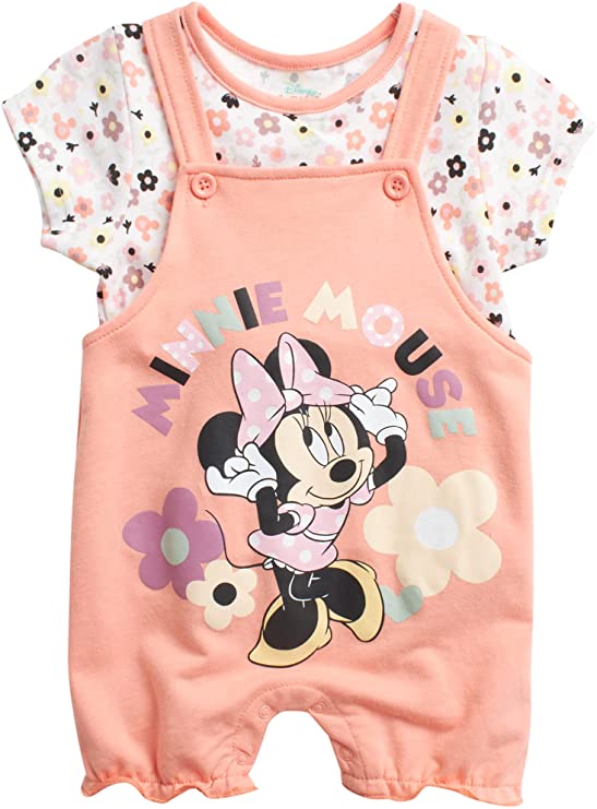 Disney Baby Girls' Minnie Mouse 2 Piece Shortall Set, 12-24M