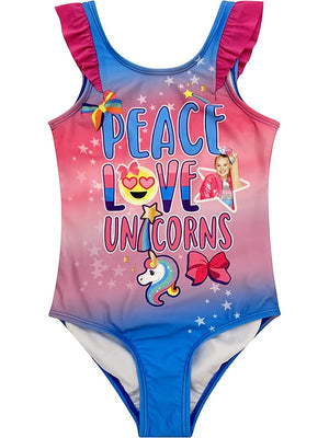 JoJo Siwa Girls' Peace, Love, Unicorns Swimsuit (Little Girls)