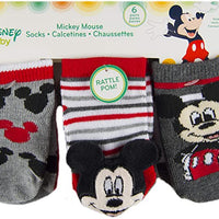 Disney Mickey Mouse Baby Boys' 6-Pack Socks with Foot Rattle, 6/12 Months
