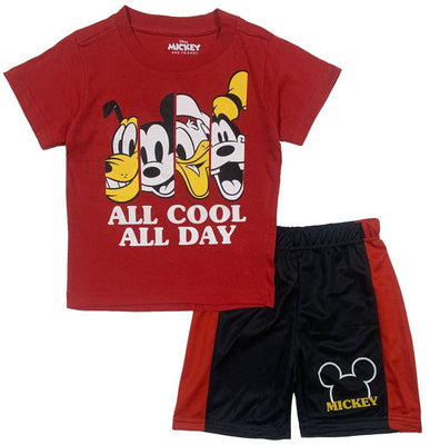 Disney Little Boys' Mickey Mouse Cool All Day T-Shirt and Mesh Shorts Set, Boys 4-7