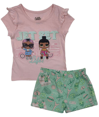 LOL Surprise Girls' Jet Set T-Shirt and Knit Shorts Set, Girls 4-8