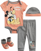 Disney Baby Boys' Mickey Mouse and Pluto 4 Piece Layette Set, Boys 0-9M