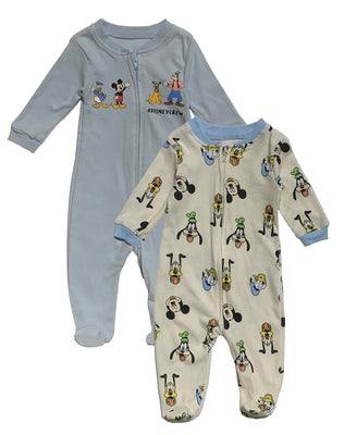 Disney Baby Boys' Mickey Mouse 2 Pack Footed Coverall Set, Boys 0-9M