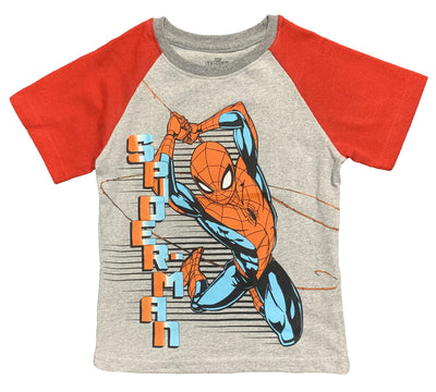Marvel Little Boys' Spiderman Web Swinging Raglan T-Shirt, Boys 4-7