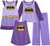 DC Comics Batgirl or Wonder Woman Long Sleeve Shirt, Pants, & Nightgown Set, Girls 5-8