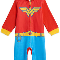 DC Comics Wonder Woman Little Girls Zip-Up Pajama Coveralls with Cape & Mask, 6X