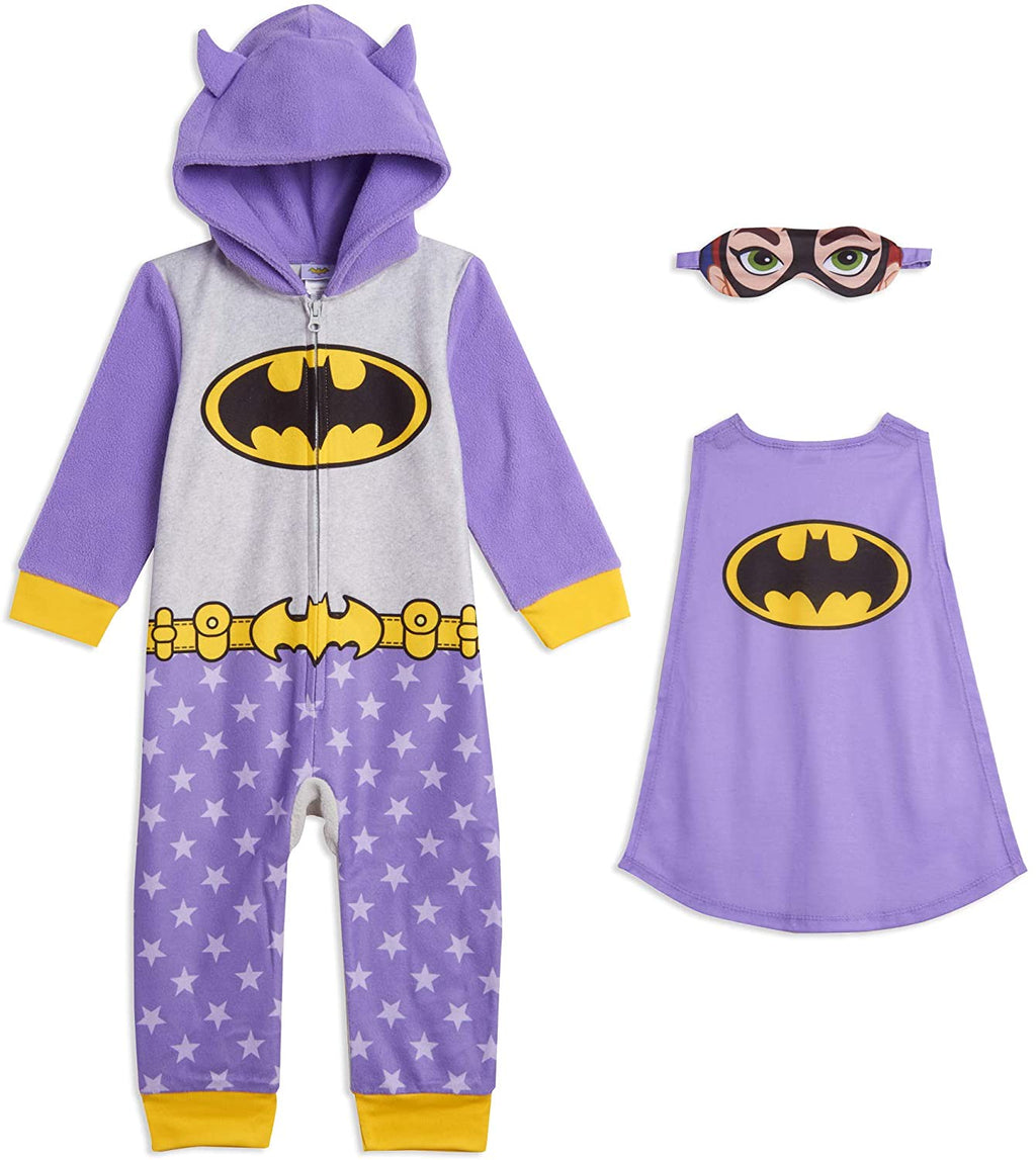 DC Comics Toddler Girls Batgirl & Supergirl Zip-Up Pajama Coveralls wi