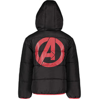 Marvel Avengers Little Boys' Hooded Puffer Jacket with Changeable Patches, Sizes 4-7