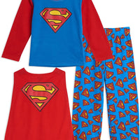 DC Comics Toddler and Little Boys Batman or Superman Boys' Long Pajama 2-Piece Set with Cape, 3T-8