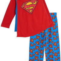 DC Comics Toddler and Little Boys Batman or Superman Boys' Long Pajama 2-Piece Set with Cape, 3T-8