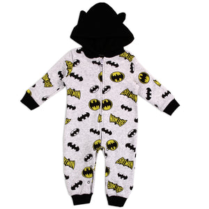 DC Comics Baby Boys' Batman Zip-Up Hooded Coverall with Ears, 0-9 Months