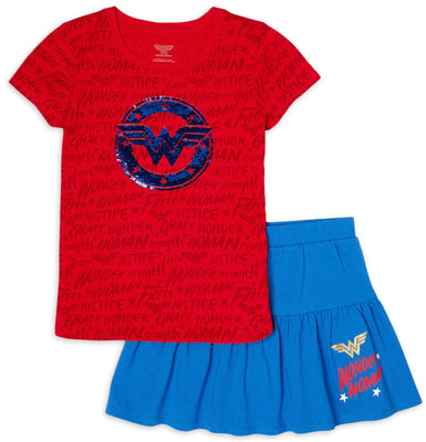 DC Comics Little Girls' Wonder Woman Top and Skort Set, Girls XS (4/5), S (6/7)