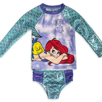 Disney Toddler Girls' Ariel Long Sleeve Rash Guard Swimsuit Set, 5T