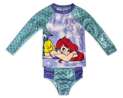 Disney Toddler Girls' Ariel Long Sleeve Rash Guard Swimsuit Set, 5T