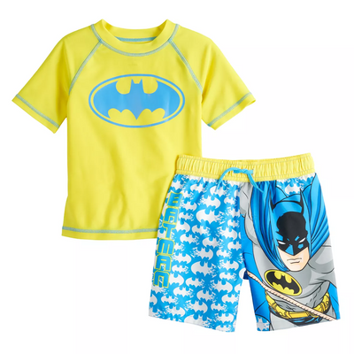 DC Comics Toddler Boys' Batman Rash Guard and Swim Trunks Set, Boys 5T