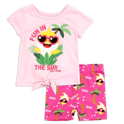 Baby Shark Girls' Fun in the Sun Bike Shorts Set, Toddler Girls 2T-4T
