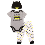 Batman Baby Boys Bodysuit, Pants and Hat Set, 0-9 Months