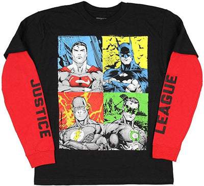 Justice League Boys 8-20 Mock Layer Long Sleeve T-Shirt