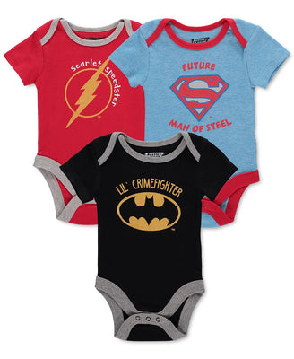 Justice League Baby Boys' Batman, Superman, and Flash 3 Pack Bodysuit Set