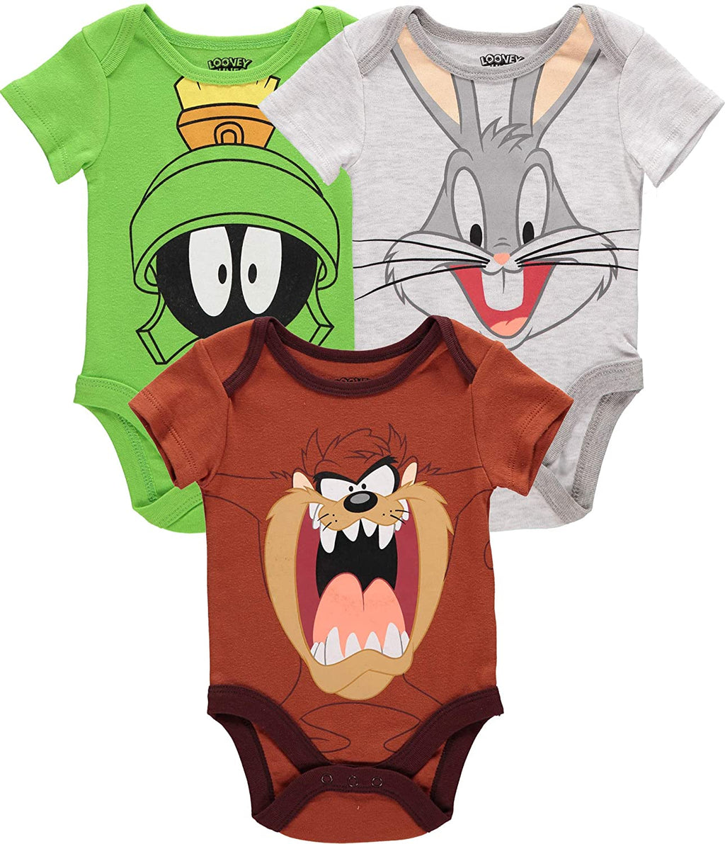 Looney Tunes Baby Boys' Bugs, Taz, and Martian 3 Pack Bodysuit Set