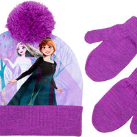 Disney Frozen Toddler Girls' Beanie Hat & Mittens Set, 2T-4T One Size
