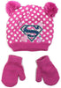 DC Comics Toddler Girls' Batgirl or Supergirl Pom Pom Beanie Hat & Mittens Set, One Size
