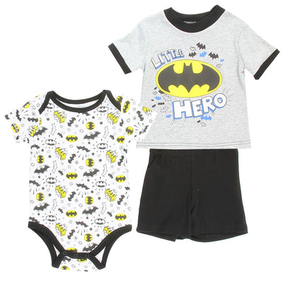 DC Comics Baby Boys Batman Bodysuit, T-Shirt and Shorts Set, 0-9 Months