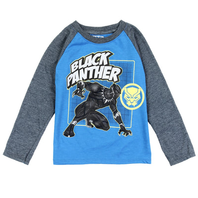 Black Panther Little Boys' Toddler Long Sleeve Raglan T-Shirt, Blue/Charcoal Boys 2T