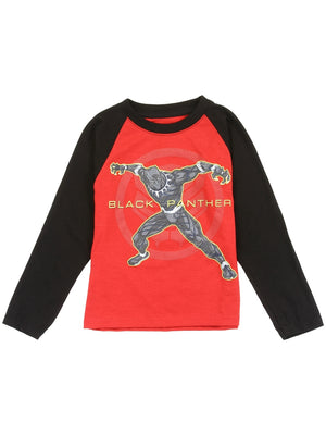 Black Panther Little Boys' Toddler Long Sleeve Raglan T-Shirt, Red/Black Boys 2T