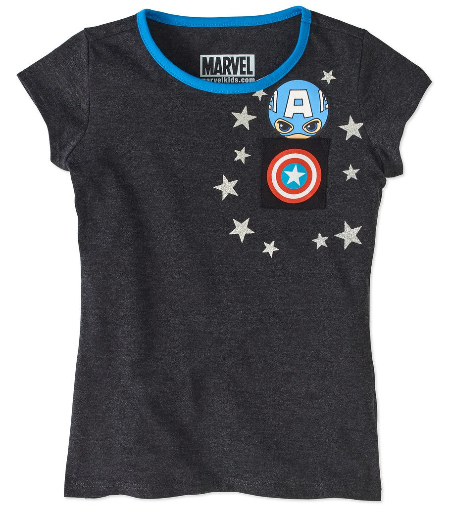 Marvel Girls 4-16 Captain America Pocket T-Shirt