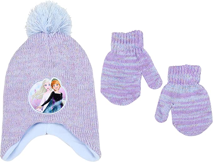 Disney Frozen Toddler Girls' Pom Pom Beanie Hat & Mittens, 2T-4T One Size
