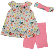 Minnie Mouse Baby Girls Chiffon Top and Shorts Set with Headband