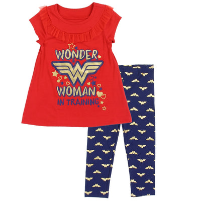Wonder Woman Toddler Girls' Ruffle Top and Leggings Set (2T)